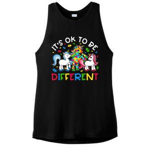 ItS Ok To Be Different Unicorn Puzzle Autism Awareness Gift Ladies PosiCharge Tri-Blend Wicking Tank