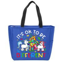 ItS Ok To Be Different Unicorn Puzzle Autism Awareness Gift Zip Tote Bag