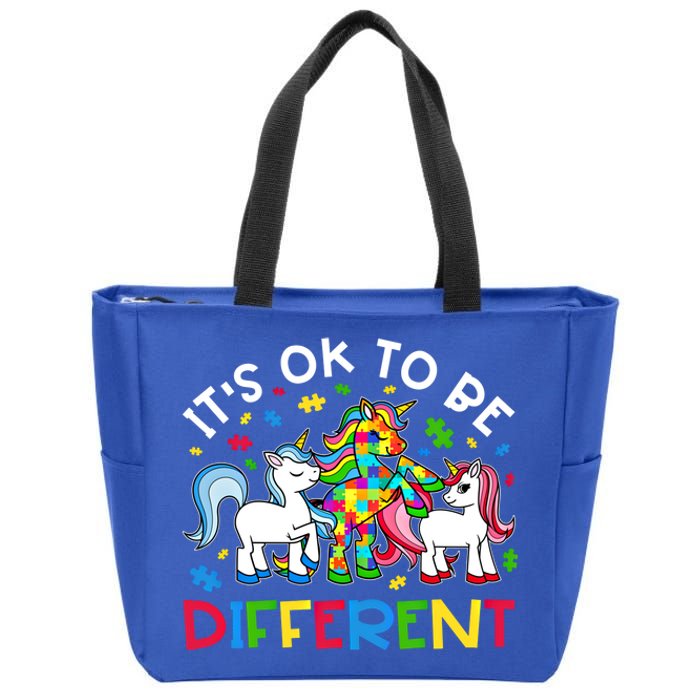 ItS Ok To Be Different Unicorn Puzzle Autism Awareness Gift Zip Tote Bag