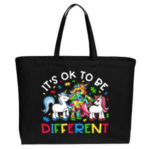 ItS Ok To Be Different Unicorn Puzzle Autism Awareness Gift Cotton Canvas Jumbo Tote