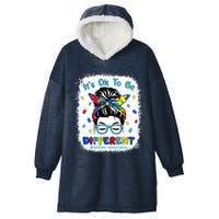 Its Ok To Be Different Messy Bun Autism Awareness Bleached Hooded Wearable Blanket