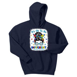 Its Ok To Be Different Messy Bun Autism Awareness Bleached Kids Hoodie