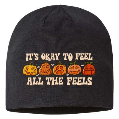 ItS Okay To Feel Mental Health Fall Pumpkin Halloween Sustainable Beanie