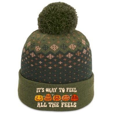 ItS Okay To Feel Mental Health Fall Pumpkin Halloween The Baniff Cuffed Pom Beanie