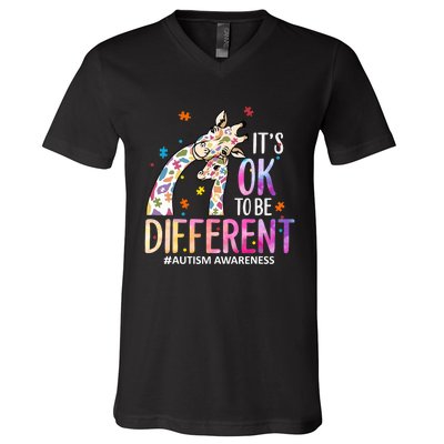 Its Ok To Be Different Autism Awareness Acceptance Be Kind V-Neck T-Shirt