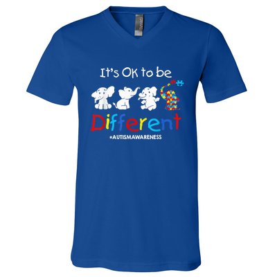 Its Ok To Be Different Autism Awareness Acceptance Wo Kid V-Neck T-Shirt