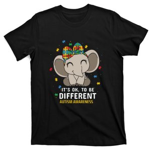 It's Ok To Be Different Autism Awareness Elephant Bow Puzzle T-Shirt