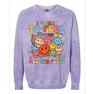 ItS Okay To Feel All The Feel Tal Health Emotions Gift Colorblast Crewneck Sweatshirt