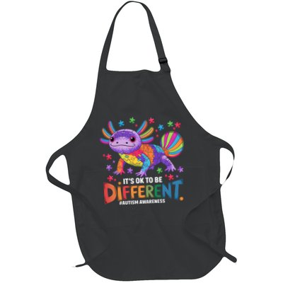 It's OK To Be Different Autism Awareness Axolotl Lovers Full-Length Apron With Pockets