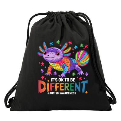 It's OK To Be Different Autism Awareness Axolotl Lovers Drawstring Bag