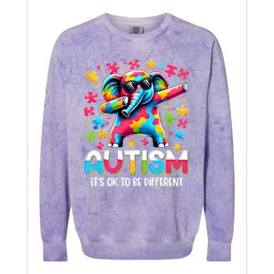 It’S Ok To Be Different Autism Awareness Dabbing Elephant Gift Colorblast Crewneck Sweatshirt