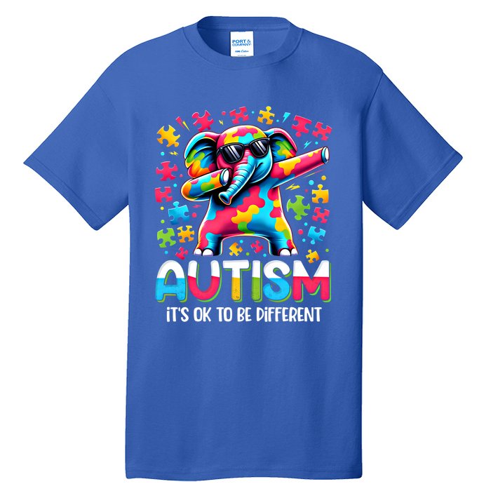 It’S Ok To Be Different Autism Awareness Dabbing Elephant Gift Tall T-Shirt