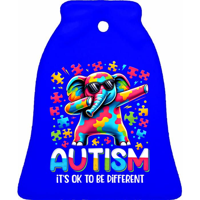 It’S Ok To Be Different Autism Awareness Dabbing Elephant Gift Ceramic Bell Ornament