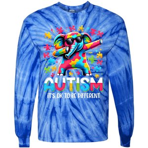 It’S Ok To Be Different Autism Awareness Dabbing Elephant Gift Tie-Dye Long Sleeve Shirt