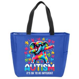 It’S Ok To Be Different Autism Awareness Dabbing Elephant Gift Zip Tote Bag