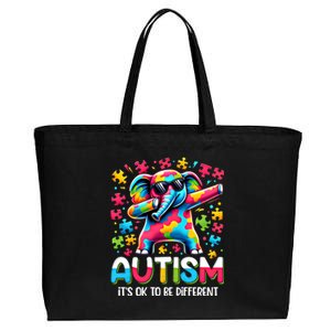 It’S Ok To Be Different Autism Awareness Dabbing Elephant Gift Cotton Canvas Jumbo Tote