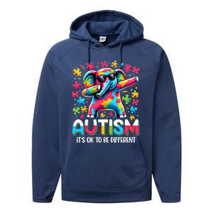 It’S Ok To Be Different Autism Awareness Dabbing Elephant Gift Performance Fleece Hoodie