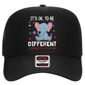 It's Ok To Be Different Elephant Autism Awareness High Crown Mesh Back Trucker Hat