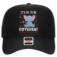 It's Ok To Be Different Elephant Autism Awareness High Crown Mesh Back Trucker Hat