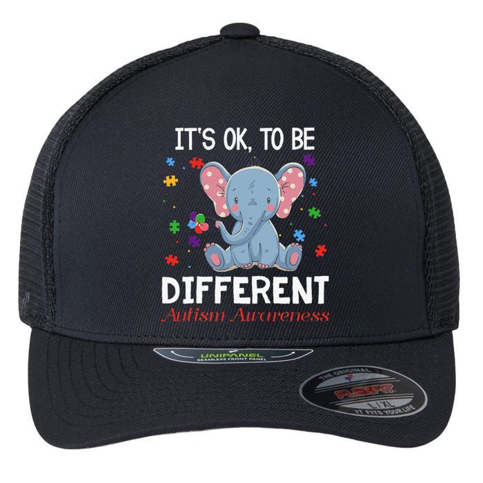 It's Ok To Be Different Elephant Autism Awareness Flexfit Unipanel Trucker Cap