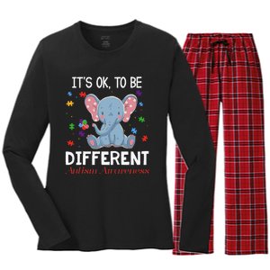 It's Ok To Be Different Elephant Autism Awareness Women's Long Sleeve Flannel Pajama Set 