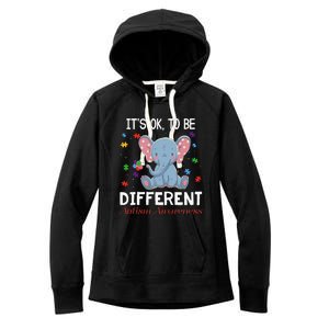 It's Ok To Be Different Elephant Autism Awareness Women's Fleece Hoodie