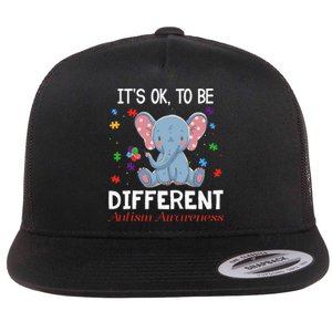 It's Ok To Be Different Elephant Autism Awareness Flat Bill Trucker Hat