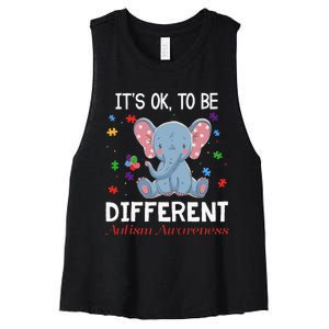 It's Ok To Be Different Elephant Autism Awareness Women's Racerback Cropped Tank