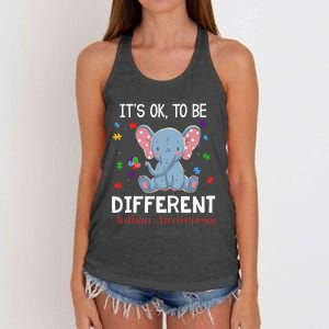 It's Ok To Be Different Elephant Autism Awareness Women's Knotted Racerback Tank