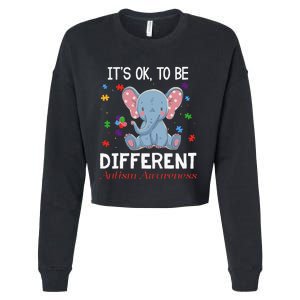 It's Ok To Be Different Elephant Autism Awareness Cropped Pullover Crew