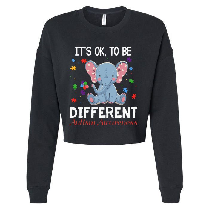 It's Ok To Be Different Elephant Autism Awareness Cropped Pullover Crew