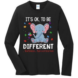 It's Ok To Be Different Elephant Autism Awareness Ladies Long Sleeve Shirt