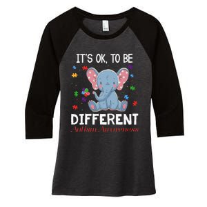 It's Ok To Be Different Elephant Autism Awareness Women's Tri-Blend 3/4-Sleeve Raglan Shirt