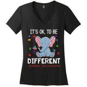 It's Ok To Be Different Elephant Autism Awareness Women's V-Neck T-Shirt