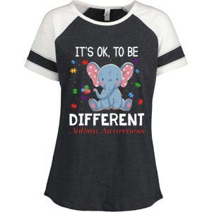 It's Ok To Be Different Elephant Autism Awareness Enza Ladies Jersey Colorblock Tee