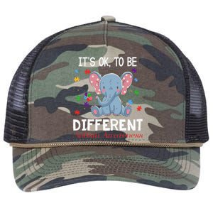 It's Ok To Be Different Elephant Autism Awareness Retro Rope Trucker Hat Cap