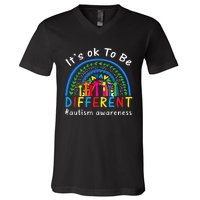 It's Ok To Be Different Autism Awareness Rainbow V-Neck T-Shirt