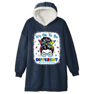 ItS Ok To Be Different Messy Bun Autism Awareness Bleached Funny Gift Hooded Wearable Blanket