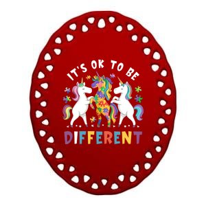 ItS Ok To Be Different Unicorn Autism Awareness Autistic Cute Gift Ceramic Oval Ornament