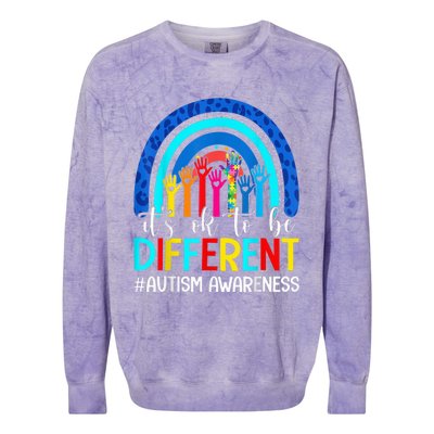 It's Ok To Be Different Autism Awareness Leopard Rainbow Colorblast Crewneck Sweatshirt