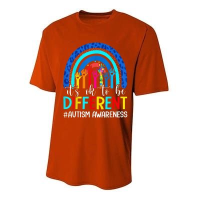 It's Ok To Be Different Autism Awareness Leopard Rainbow Performance Sprint T-Shirt