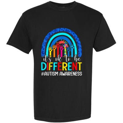 It's Ok To Be Different Autism Awareness Leopard Rainbow Garment-Dyed Heavyweight T-Shirt