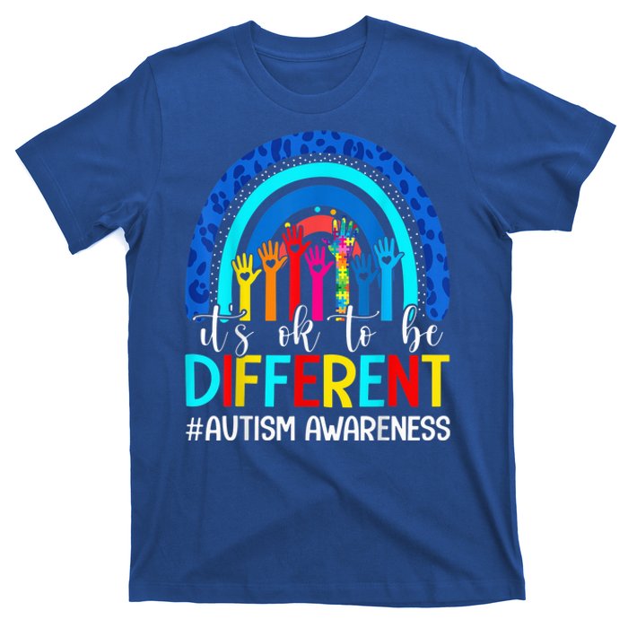 It's Ok To Be Different Autism Awareness Leopard Rainbow T-Shirt