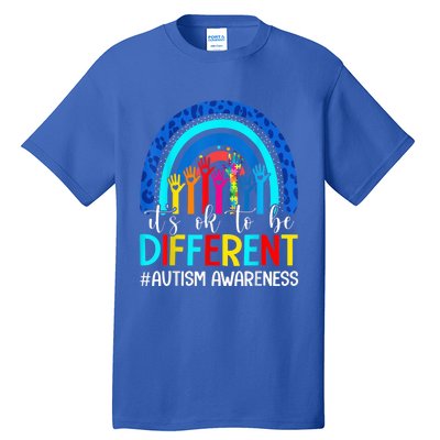 It's Ok To Be Different Autism Awareness Leopard Rainbow Tall T-Shirt