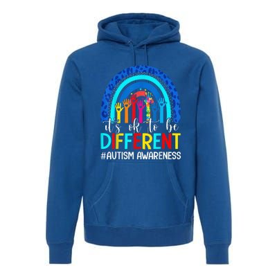 It's Ok To Be Different Autism Awareness Leopard Rainbow Premium Hoodie