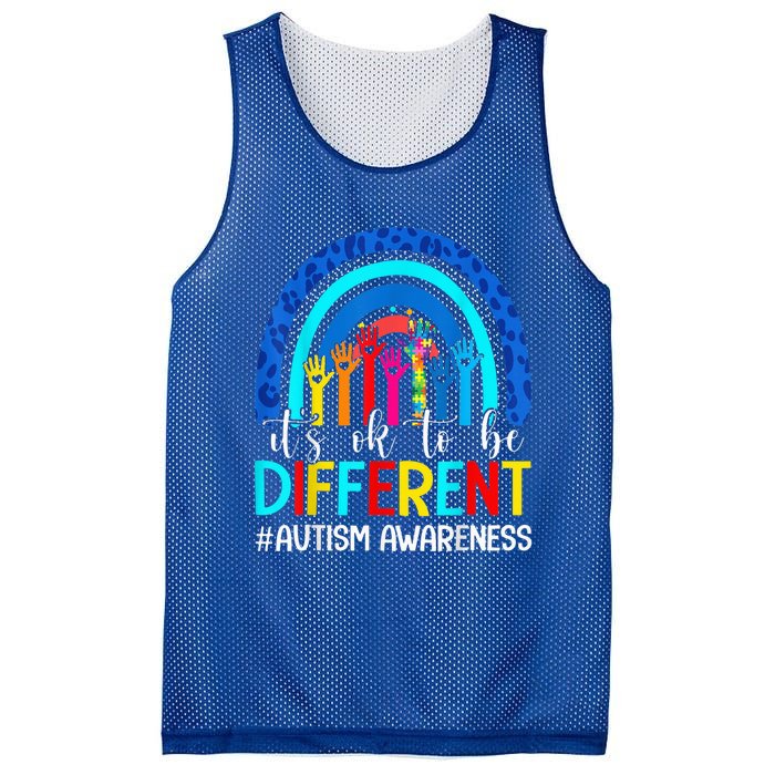 It's Ok To Be Different Autism Awareness Leopard Rainbow Mesh Reversible Basketball Jersey Tank