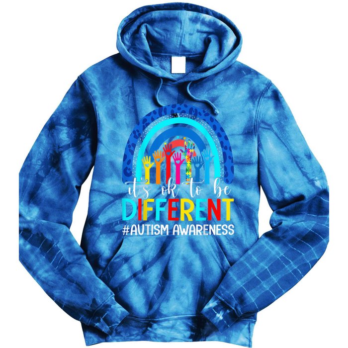 It's Ok To Be Different Autism Awareness Leopard Rainbow Tie Dye Hoodie