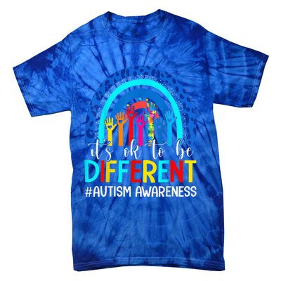 It's Ok To Be Different Autism Awareness Leopard Rainbow Tie-Dye T-Shirt