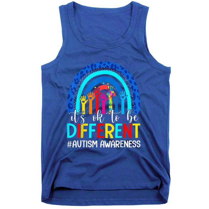 It's Ok To Be Different Autism Awareness Leopard Rainbow Tank Top