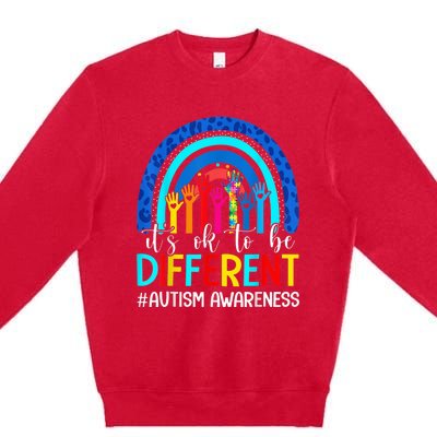 It's Ok To Be Different Autism Awareness Leopard Rainbow Premium Crewneck Sweatshirt